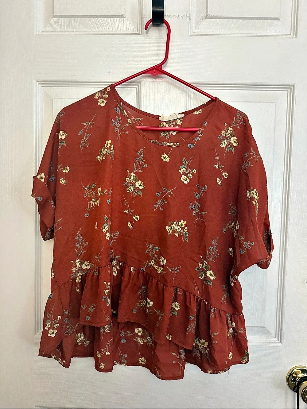Floral Ruffle Blouse in Red